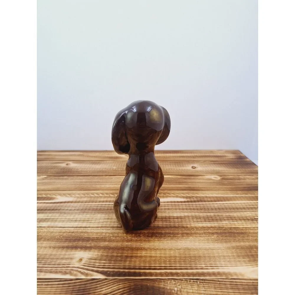 Vintage Dog Figurine Brown Glazed With Big Eyes 5